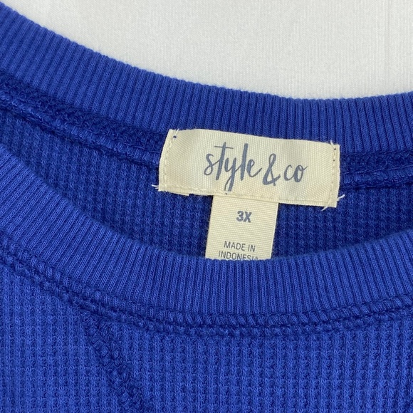 Style & Co Womens 3X Jewel Neck Thermal Knit Top Blue Cotton Blend Long Sleeve - Picture 7 of 10